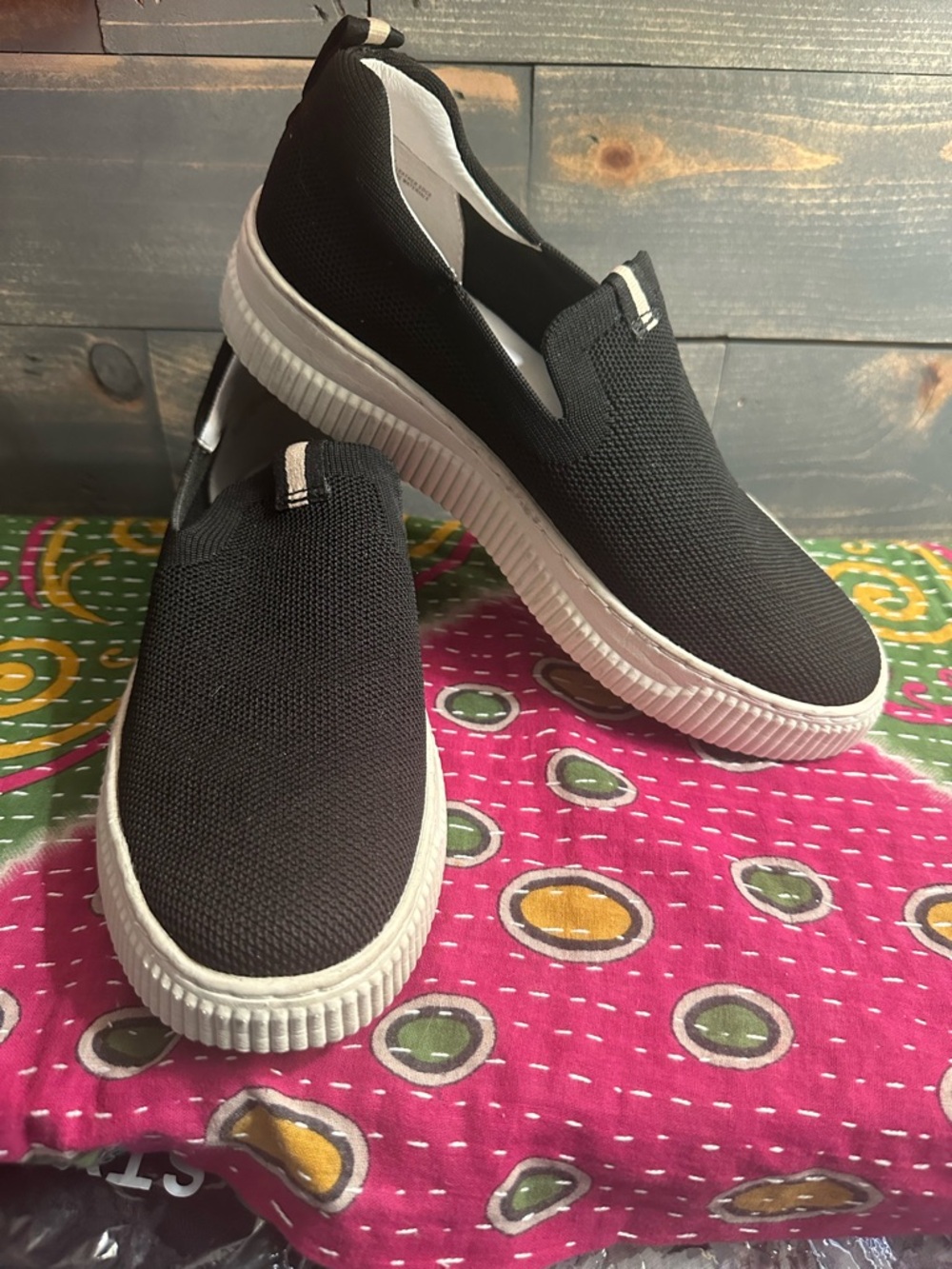 Sofft Black Knit Slip-On Sneakers with White Platform Sole